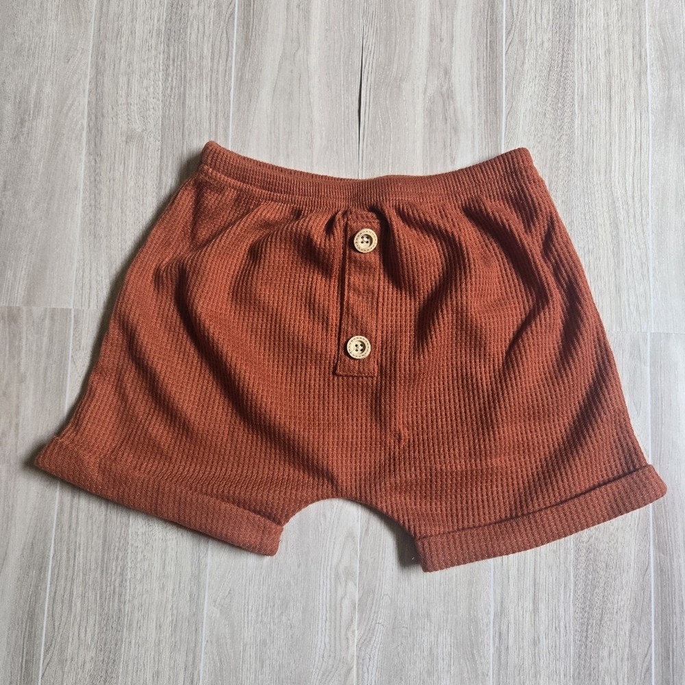Toddler Boy Girl Waffle Knit Shorts Burnt Orange Textured Boho Bottoms 18-24M